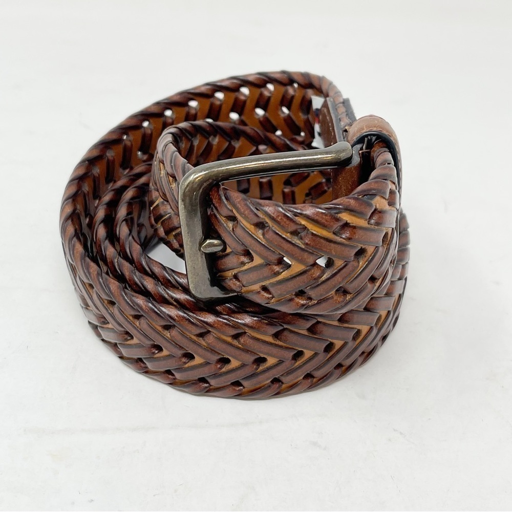 TOMMY HILFIGER Men’s Fully Adjustable Braided Belt Brown Woven Vegan Leather 42